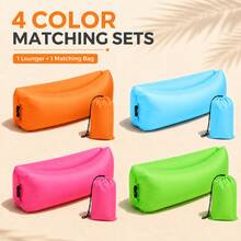 1pc Portable Inflatable Sofa Lounge Chair With Storage Bag, No Pump Needed Single Person Foldable Inflatable Sofa Travel Mat, Lightweight Rectangular Outdoor Seat, Suitable For Camping, Beach, Picnic, Backyard, Festival, Concert, Travel And Nap - Multicolor - View 11