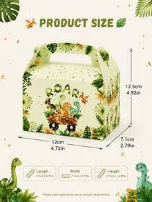 6/12/24pcs Dinosaur Party Favor Boxes, Jungle Theme Candy Gift Boxes With Handle, Kids Birthday Party Treat Boxes And Decorations - Green Dinosaur Main Image Gift Box With Handle - View 7