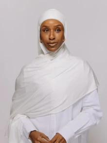 1pc Soft Solid Color Jersey Hijab, Lightweight Scarf For Women - White - View 1