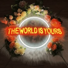 The World Is Yours Neon Sign, Neon Signs For Wall Decor, Neon Dimmable LED Signs Bedroom, Neon Planet Light Up Signs Home Additions Man Cave Beer Bar Wedding Birthday Party Decor Gift - Red + Cool White Light - View 4