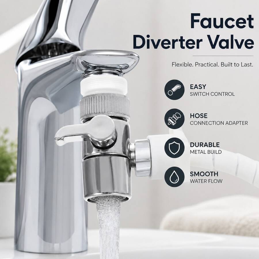 Metal Faucet Adapter - Plated Multi-Function Diverter Valve, Suitable For Kitchen Sink, Bathtub Sprayer Or Shower, US/EU Standard Thread Conversion, Tool-Free Installation, Durable And Stylish Design, Kitchen Faucet Adapter - G1/2 - View 1
