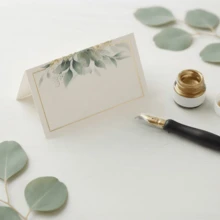50入 DIY 婚禮座位卡－可客製化摺疊名卡，金色邊框搭配綠植設計，適用於婚禮餐桌、宴會、週年紀念與活動，高級紙質 - A - 查看 2