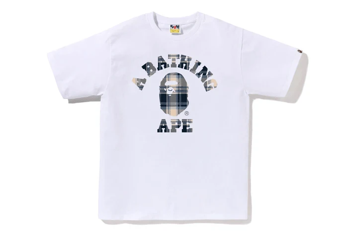 Unisex Mini Plaid Ape Head Graphic Casual Streetwear T-Shirt - 白色 - 查看 1
