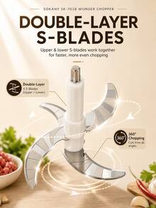 1pc Stainless Steel Bowl Electric Kitchen Chopper, Multi-Function Chopper 2-Speed, With 4 Blades Can Chop Meat, Onion, Fruit, Vegetable, Sokany - Black - View 6