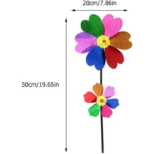 Uonlytech 4Pcs Heart Petal Outdoor Pinwheel Decoration Set, Colorful PVC Windmill Ornament For Garden, Patio, Lawn Spinning Flower Windmill Sculptures - Default - View 2