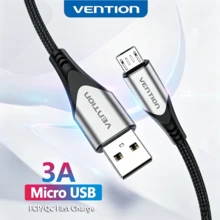 VENTION Micro USB 快充線，3A 60W 尼龍編織 Android 充電線，鋁合金外殼，相容於 Galaxy S6/S7/J 系列、HTC、Kindle Fire 平板電腦、數位相機、MP3 播放器 - 灰色 - 查看 2