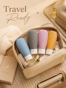4pcs Silicone And Plastic Travel Refillable Bottles, 2.03oz, Leak-Proof, Odorless Cosmetic Containers, Suitable For Lotion, Shower Gel And Skincare Products, Portable Toiletries Dispenser Set - Multicolor - View 7