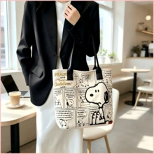 1件 Snoopy 卡通印花大容量帆布托特包，休閒單肩包，適合日常通勤與上學，生日、情人節、開學、畢業等場合的完美禮物 - 彩色 - 查看 2