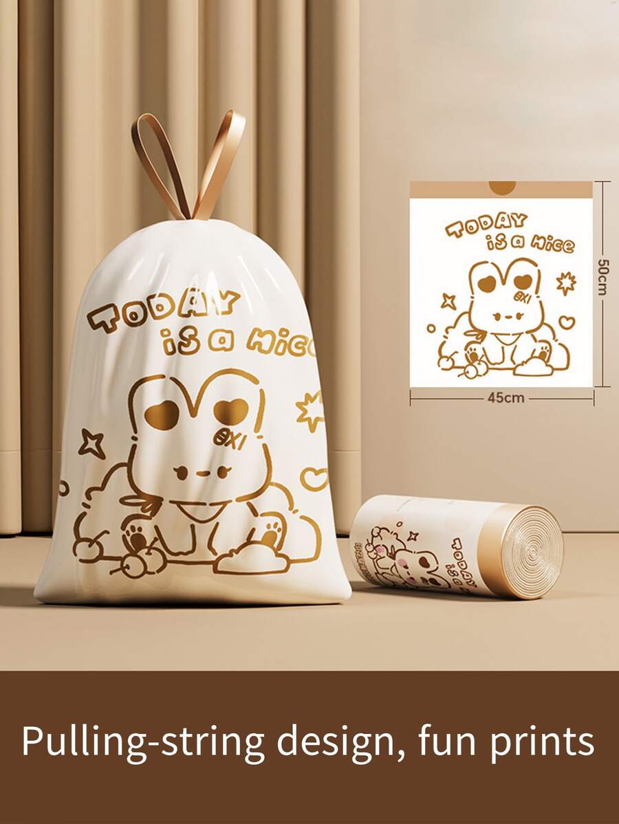 Bolsa de basura con cordón y estampado de conejo lindo - Gran capacidad, gruesa, a prueba de fugas, resistente al calor, bolsa de basura de gran tamaño con cierre automático para uso doméstico - bolsa de basura - Ver 1