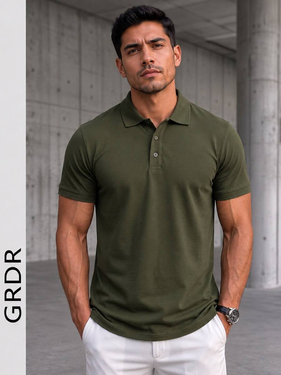 GRDR 1pc Men's Solid Color Minimalist Short Sleeve Business POLO Shirt - Suitable For Workplace