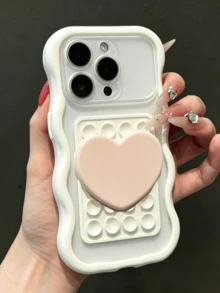 可愛 3D 吸盤愛心化妝鏡貓耳磨砂半透明手機殼，適用於 iPhone 17 Pro Max 17 Pro 16 Pro Max 16 Pro 15 14 13 Pro Max 15 13 17，極簡時尚鏡頭保護殼 - 磨砂白 - 查看 2