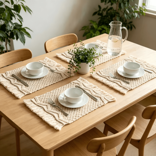 1 pieza Mantel individual de macramé, decoración de mesa estilo bohemio con borlas, mantel individual tejido a mano, mantel decorativo aislante de calor