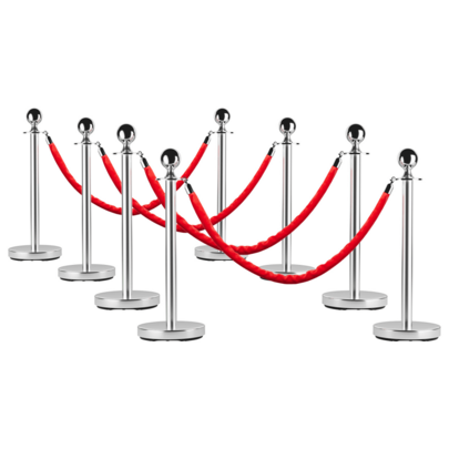 Stainless Steel Stanchion Posts Set – Rust-Proof Crowd Control Barrier With Red Smooth Rope – Heavy Duty, Fillable Hollow Base, Easy Assembly For Events, Weddings, Hotels, Exhibitions
