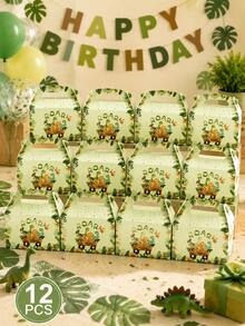 6/12/24pcs Dinosaur Party Favor Boxes, Jungle Theme Candy Gift Boxes With Handle, Kids Birthday Party Treat Boxes And Decorations - Green Dinosaur Main Image Gift Box With Handle - View 10