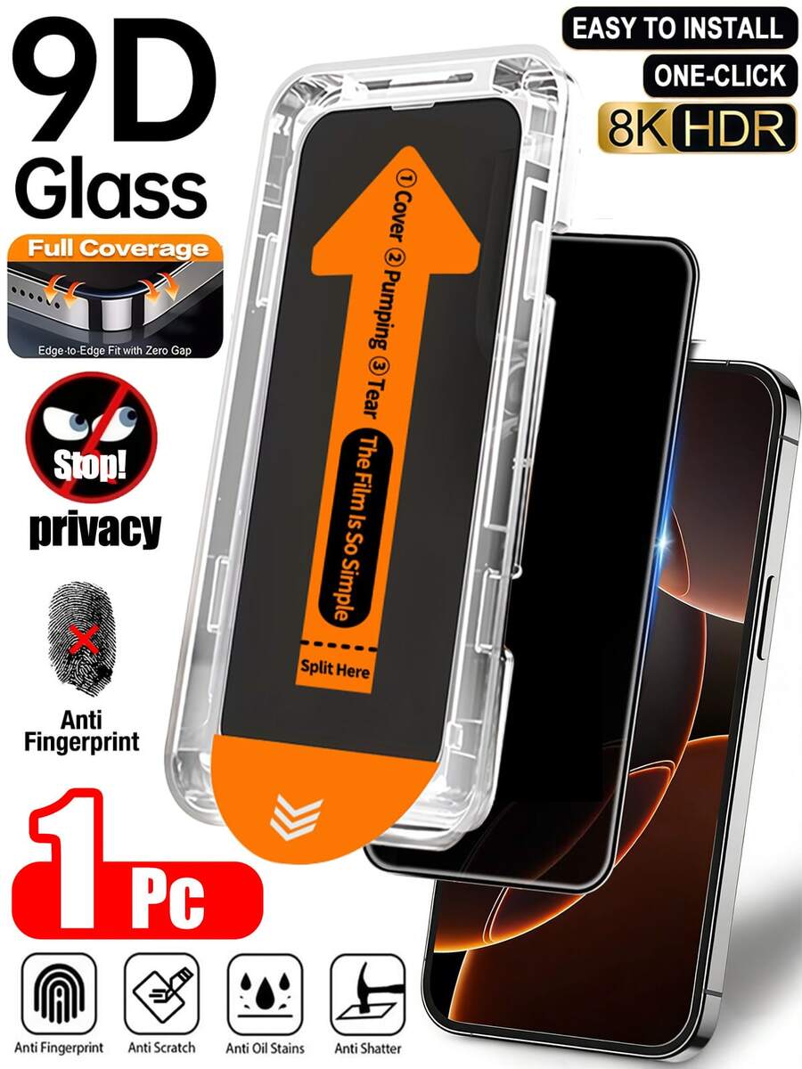 CASECOPS 1片隱私鋼化玻璃螢幕保護貼，一鍵無塵安裝，相容 iPhone 17 Pro Max/17 Pro/17/16 Pro Max/16/15 Pro/14/13/12/11/X/E/Plus/Mini 系列，3D 曲面全覆蓋，9H 硬度，28° 防窺隱私保護，防刮耐磨、防震抗衝擊、高觸控靈敏度、防指紋、防油污，相容手機殼