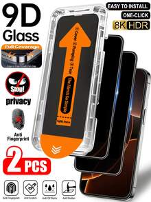 CASECOPS 2 buah Pelindung Layar Kaca Tempered Privasi, Pemasangan Bebas Debu Sekali Klik, Kompatibel dengan iPhone 17 Pro Max/17 Pro/17/16 Pro Max/16/15 Pro/14/13/12/11/X/E/Plus/Mini Series, Tepi Melengkung 3D Cakupan Penuh, Kekerasan 9H, Perlindungan Privasi 28°, Anti Gores, Tahan Aus, Tahan Guncangan, Sensitivitas Sentuh Tinggi, Anti Sidik Jari, Anti Minyak, Kompatibel dengan Casing Ponsel - 2 layar privasi - View 12