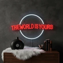 The World Is Yours Neon Sign, Neon Signs For Wall Decor, Neon Dimmable LED Signs Bedroom, Neon Planet Light Up Signs Home Additions Man Cave Beer Bar Wedding Birthday Party Decor Gift - Red + Cool White Light - View 8