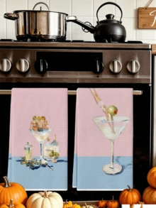 2Pcs Thanksgiving Pumpkin Maple Leaf Printed Kitchen Towels, Polyester Fall Autumn Decor Tea Hand Towels For Cooking Baking Holiday Home Decor Gift - Pink - View 3