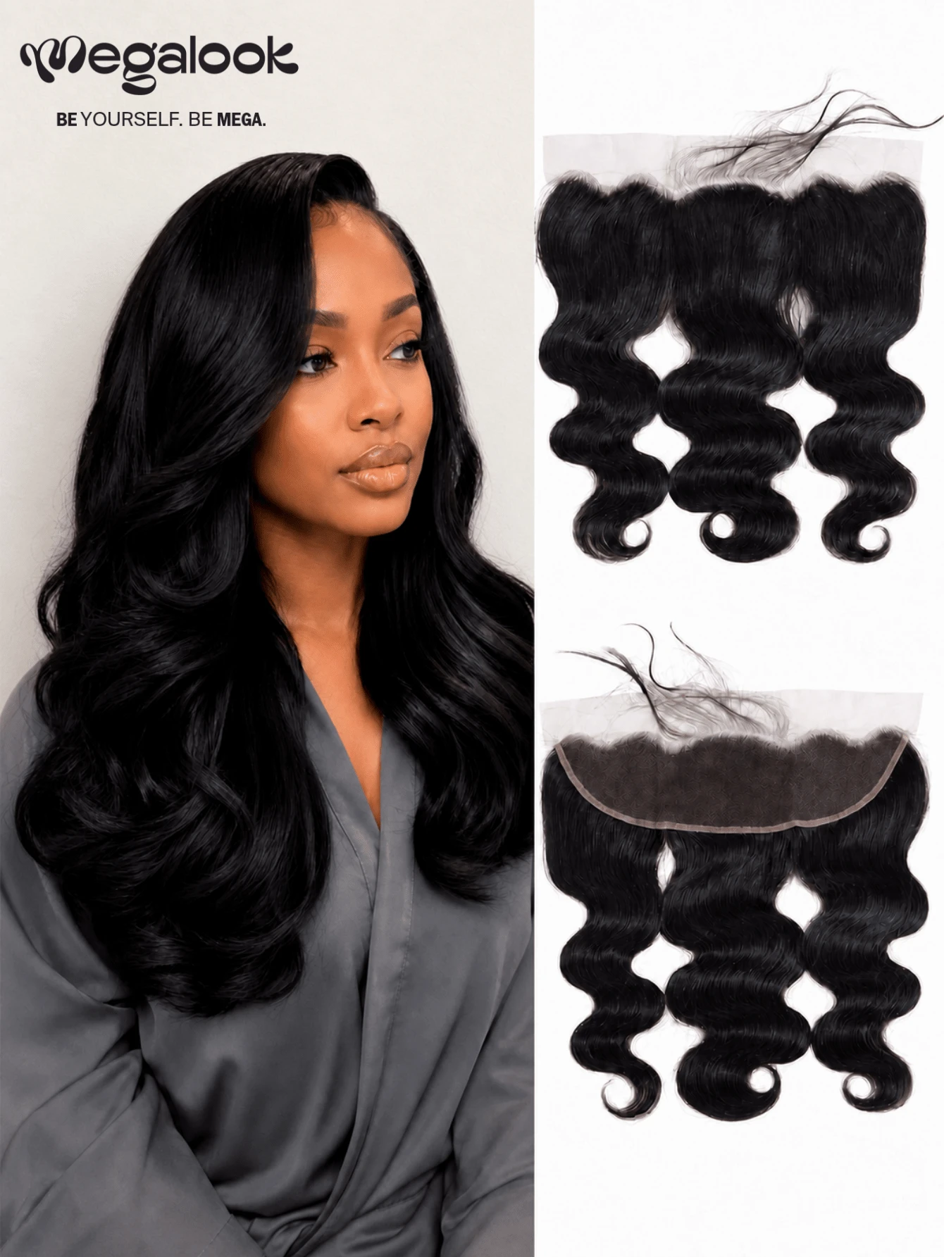 MEGALOOK Ekstensi Rambut Manusia Asli 100% dengan Penutup Depan Renda 13x4, Gelombang Tubuh, Bagian Bebas, Lembut, Panjang 8-20 Inci, Warna Alami, Belum Diproses, Rambut Perawan Brasil, Belum Dicabut, untuk Wanita - SNatural - View 1