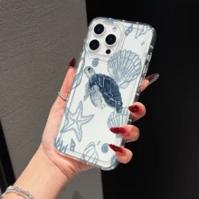 Ocean World Turtle & Shell Pattern Air Cushion Transparent Soft Shockproof Phone Case Protective Cover, Compatible With Apple 11, 12, 13, 14, 12 Pro Max, 13 Pro Max, 15, 15 Pro, 15 Plus, 15 Pro Max, 16, 16 Pro, 16 Plus, 16 Pro Max, 17, 17 Pro, 17 Air, 17 Pro Max, Galaxy S21, S22, S23, S24, S25 Plus, Ultra And Other Phone Models, Perfect Gift For Holidays - Clear - View 3