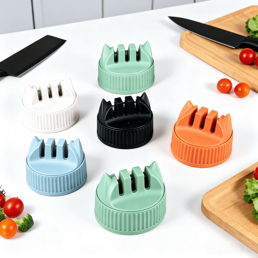 1pc Portable Cat Ear Shaped Mini Knife Sharpener, 3-Slot Premium Wear-Resistant Tungsten Steel Grinding Core, Stable Anti-Slip Compact Kitchen Tool, Quickly Sharpens Chef Knives, Fruit Knives And Peelers, Suitable For Daily Home Cooking