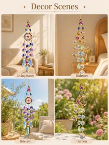 1pc Dreamy Moon Star Sun Crystal Light Catcher Wind Chime, Rainbow Prism Light Decoration, Suitable For Bedroom, Balcony, Garden, Romantic Healing Atmosphere, Gift For Girlfriend, Best Seller - A - View 4