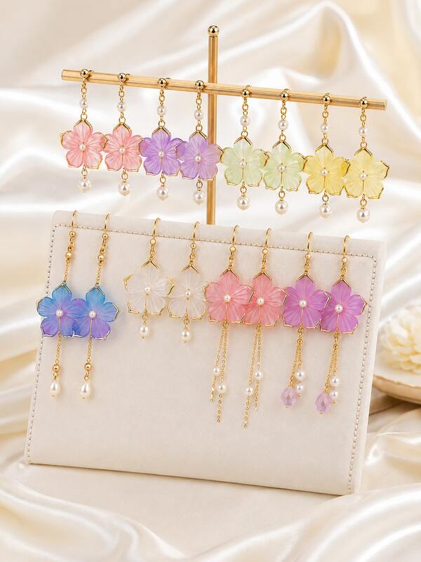1 Set Acrylic Transparent Cherry Blossom Gold-Edged Beaded Flower Caps, Crystal Clear With Gold Foil Edge, Suitable For Bracelet Accessories, DIY Hair Clips, Floral Decoration Accessories, Jewelry Making Beads, Handmade Supplies, Beaded Jewelry Making