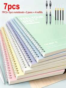 7-In-1 Stationery Set | A5 Hardcover Spiral Notebook, 0.5mm Ballpoint Pen And Refills, Smooth Writing And Tear-Off Pages, School And Office Supplies, Student Stationery, Daily Writing, Note-Taking - Multicolor - View 12