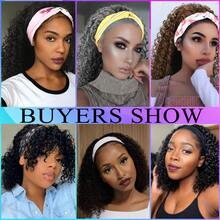 Headband Wig Deep Wave 12 Inch Headband Wig Curly Hair Glueless Hair Wigs Machine Made No Lace Afro Kinky Curly Black Hair Wigs With Headbands Attached Headband Wig For Women - 黑色 - 查看 6