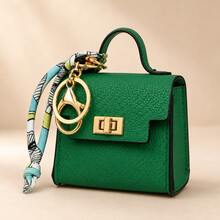 Mini Square Bag Pendant Keychain - High Quality Leather With Colorful Strap, Cute Car Keychain & Bag Charm Accessory - 藍色 - 查看 12
