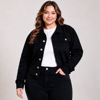 Jaqueta Jeans Plus Size com Puídos