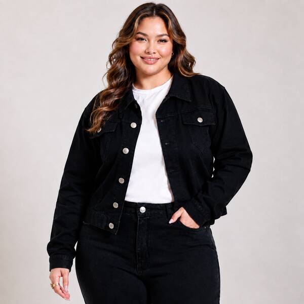 Jaqueta Jeans Plus Size com Puídos