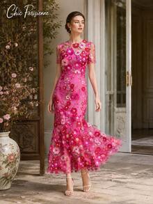 Fuchsia Embroidered Blossom Parisian Peony Fuchsia - 粉紅色 - 查看 9