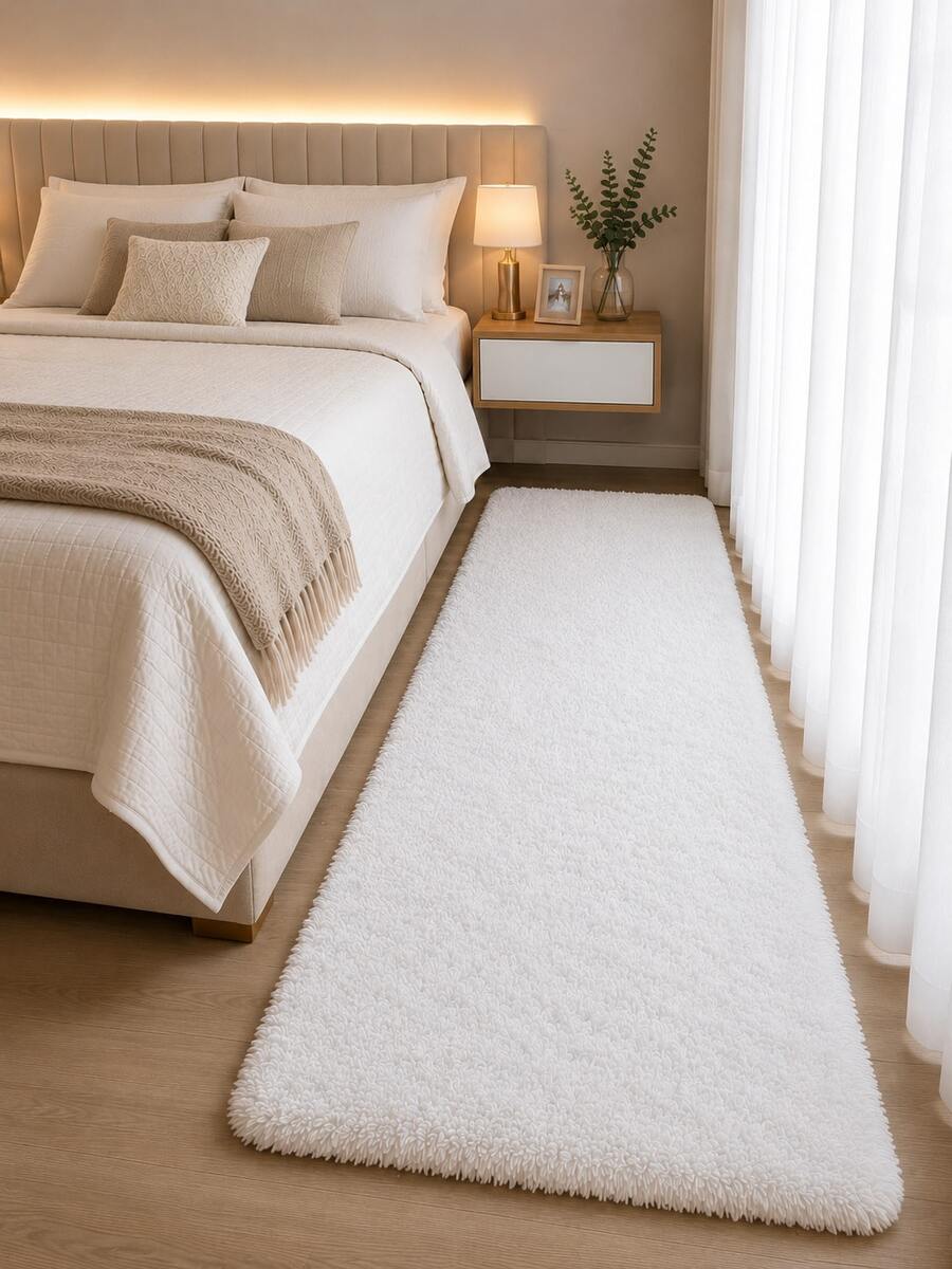 Tapete Passadeira Felpuda Soft Antiderrapante 2,00x0,60m Macia para Quarto Sala Corredor e Decoração - BRANCO - Visão 1