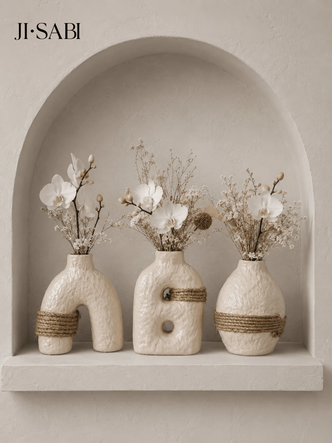 1pc/3pcs Wabi-Sabi Style Cream-Colored Hammered Texture Reed Diffuser Bottle With Hemp Rope, Abstract Hollow Asymmetrical Design, Dried Flower Fragrance Container, Neutral Color Home Shelf Aesthetic Decor Gift - Cream Tie-ribbon Aroma Bottle - View 1