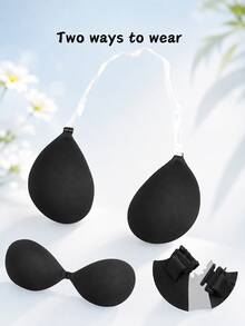 1 Piece Of Adhesive Vest Bra - Invisible Silicone Push Up, Lifting Bra, Suitable For Weddings, Parties, And Backless Tops - Black - View 2