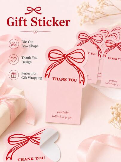 20pcs Irregular Bow Outline Print Thank You Decorative Sealing Stickers Self Adhesive Gift Label Tags Elegant Wishing Text Pattern Packaging Decor Accessories For Boutique Small Business Gift Box Wrapping