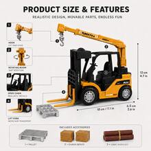 Set Mainan Kendaraan Konstruksi 2-in-1, Truk Derek Forklift Realistis dengan Lengan Berputar, Garpu yang Dapat Diangkat, Tumpukan Kayu Gelondong & Aksesoris Kargo, Hadiah Mainan Teknik untuk Anak-anak - Set Mainan Forklift Kargo - View 7