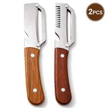 Two Pieces Heavy-Duty Stainless Steel Peeler And Slicer Set, With Wooden Handles And Straight Blade Design. Suitable For Sugarcane, Fruits, And Vegetables. A Versatile And Durable Peeling Tool And Vegetable Slicer, Ideal For Parties And Picnics. - Multicolor - View 13
