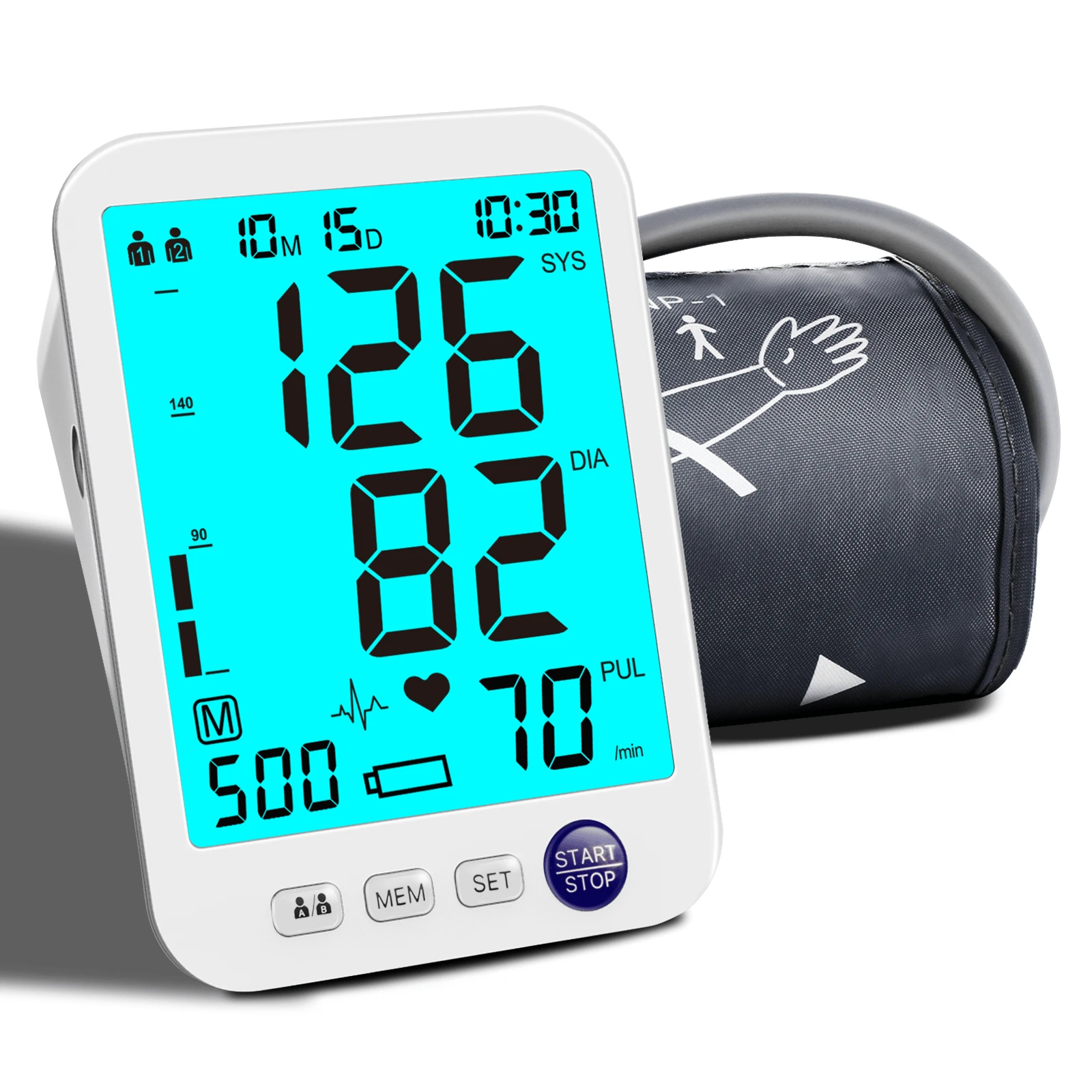 Blood Pressure Monitor For Home Use, Upper Arm Blood Pressure Machine With Large Cuff, Blood Pressure Machine, Adjustable Arm Cuff 8.7"-16.5",Large Display, - White - View 1