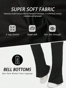 Plus Size Women's High Waist Flare Yoga Pants, Elegant Slimming Waist-Cinched Fashion Flare Leggings, Elastic Fabric, Soft And Non-Sheer Black - Black - View 8