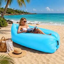 1pc Portable Inflatable Sofa Lounge Chair With Storage Bag, No Pump Needed Single Person Foldable Inflatable Sofa Travel Mat, Lightweight Rectangular Outdoor Seat, Suitable For Camping, Beach, Picnic, Backyard, Festival, Concert, Travel And Nap - Multicolor - View 10
