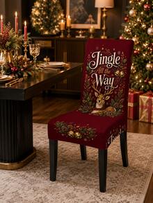 1pc Christmas Dining Chair Cover Jingle All The Way Deer Printed Stretch Chair Slipcover, Removable Washable Chair Protector For Dining Room Holiday Party Home Decor - Multicolor - View 7