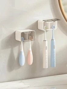 Bathroom Toothbrush Holder, Modern Wall-Mounted Design With Transparent Cover And Compartment Storage, Suitable For Electric Toothbrushes, Universal Design, Ideal For Home, Dorm And Apartment, For Organization And Storage - Multicolor - View 11
