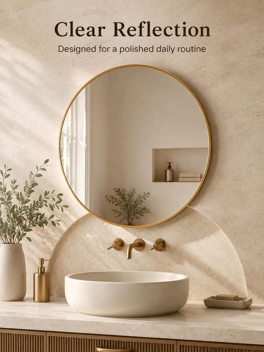 Round Bathroom Mirror, Wall-Mounted Vanity Mirror, Black & Gold Frame, Modern Decorative Round Mirror, Suitable For Bedroom, Makeup Room, Living Room, Entryway, Minimalist Home Decor Mirror, Small Space Wall Mirror - Multicolor - View 1
