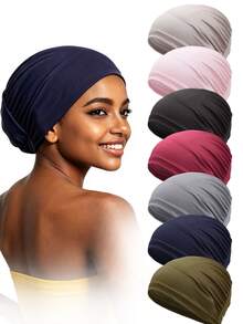 YPGVUO 7Pcs Ruched Stretch Hijab Inner Cap Set, Soft Elastic Undercap For Daily Prayer & Hair Cover, Birthday Holiday Gift For Women - Multicolor - View 1