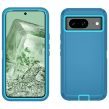 军用级三合一防震手机壳，重型防摔防滑多层防护防水防刮耐用全包式手机壳，通用实用手机配件，春节礼物 - 湖藍 - 查看 69