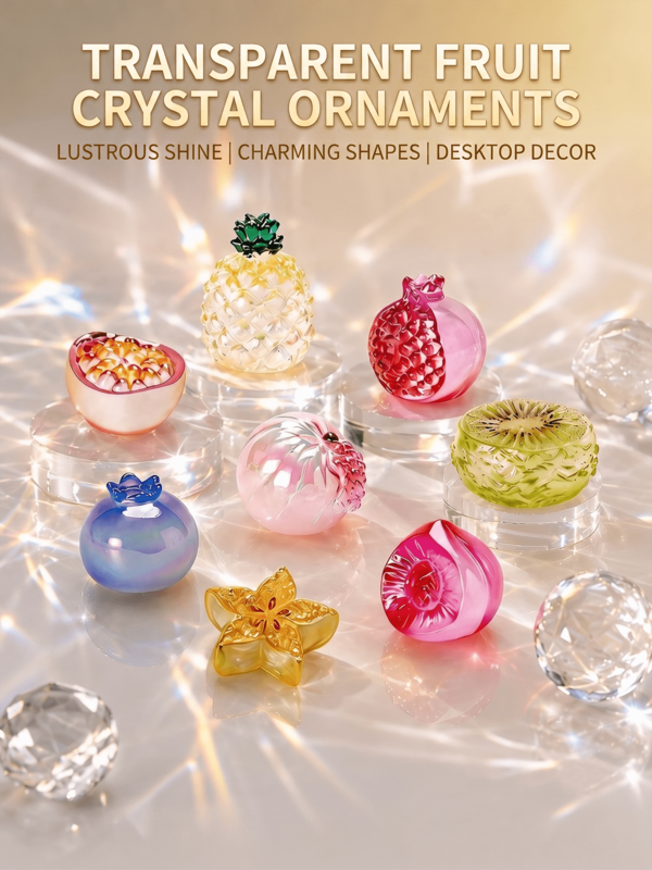 8pcs Crystal Fruit Miniature Model, Colorful Glass Miniature Decor, Suitable For Desktop Decoration, Cute Mini Fruit Ornaments, Fairy Garden Decor, Unique Gift For Girls, Birthday Party Favors, Home Office Desktop Decoration