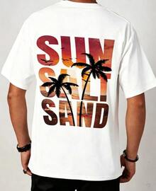 Neues Herren-T-Shirt mit kurzen Ärmeln, Buchstaben- und Palmenprint, Strandurlaubsstil, Frühlingsoutfit, Baumwoll-T-Shirt, T-Shirt, Herren-T-Shirt. - Weiß 4 - Übersicht 6