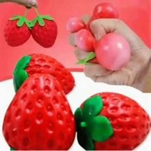 1pc Stretchable Squeezable TPR Strawberry Stress Relief Toy, Cartoon Bright Red Strawberry With Green Stem Detail, Palm-Sized Sensory Toy, Birthday Party Gift Bag Filler - Multicolor - View 5